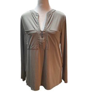 Michael Kors Gray Long Sleeve V-Neck Half Zip Front with 2 Top Pockets Shirt